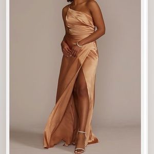 One-Shoulder David’s Bridal Dress - Champagne